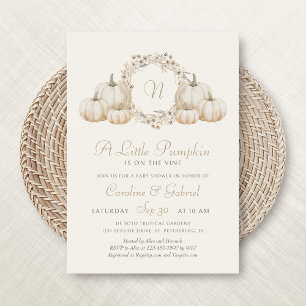 Little Pumpkin Minimalist Monogram Baby Shower Invitation
