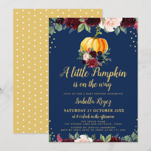 little pumpkin navy floral baby shower invitation