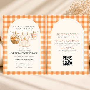 Little Pumpkin on Her Way Gingham Baby Shower Invitation