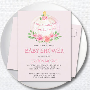 Little Pumpkin On Her Way Pink Baby Shower Invitation Postcard