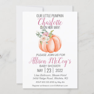 Little Pumpkin on Her Way Pink Floral Baby Shower Invitation