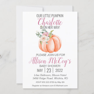 Little Pumpkin on Her Way Pink Floral Baby Shower Invitation
