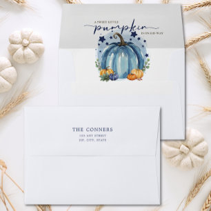 Little Pumpkin On His Way Blue Boy Baby Shower  Envelope