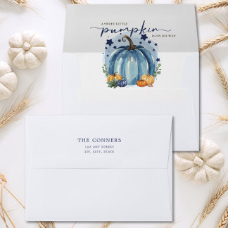 Little Pumpkin On His Way Blue Boy Baby Shower  Envelope