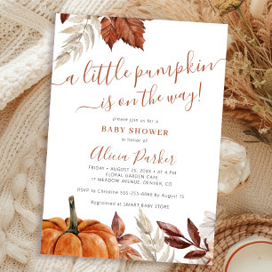 Little pumpkin on the way autumn fall baby shower invitation