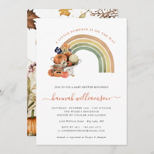 Little Pumpkin on the Way   Autumn Rainbow Invitation