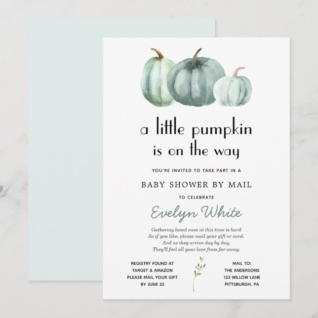 Little Pumpkin on the Way Baby Shower by Mail Invitation (Front/Back)
