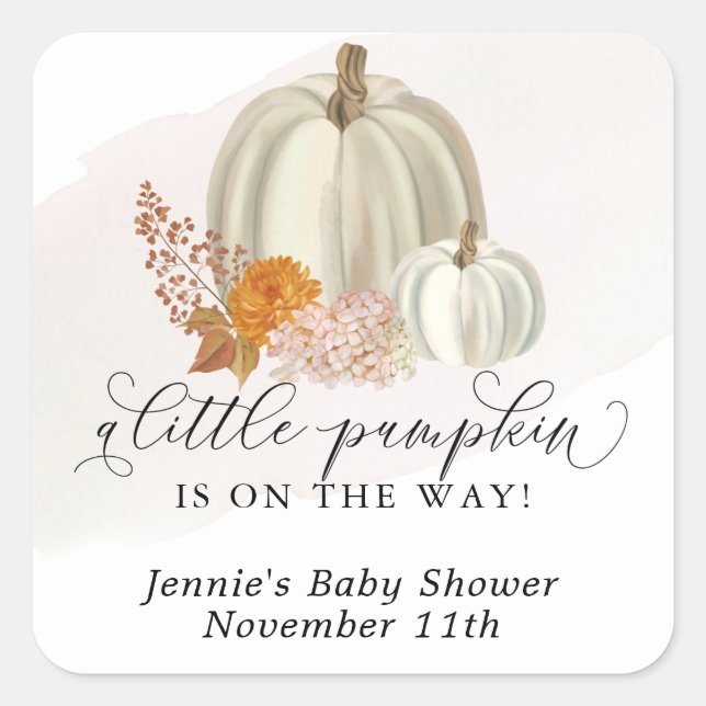 Little Pumpkin on the Way Baby Shower Customised Square Sticker (Front)
