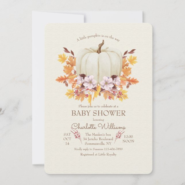 Little Pumpkin On The Way Baby Shower Invitation (Front)