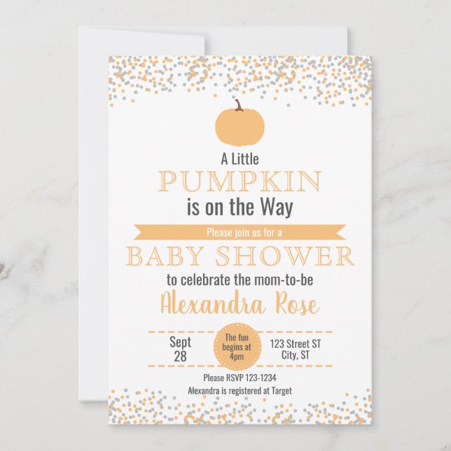 Little Pumpkin on the Way Baby Shower Invitation (Front)