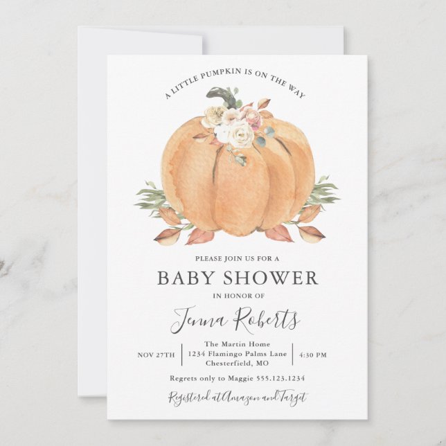 Little Pumpkin On The Way Baby Shower Invitation (Front)