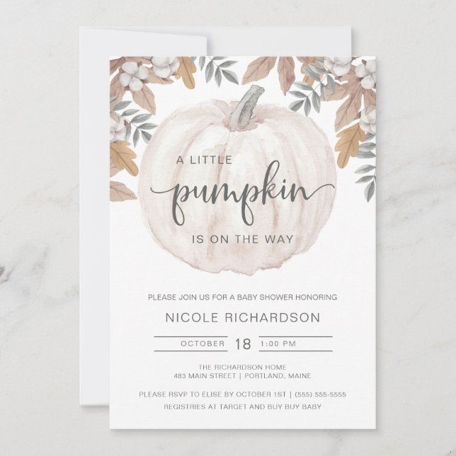Little Pumpkin On The Way Baby Shower Invitation (Front)