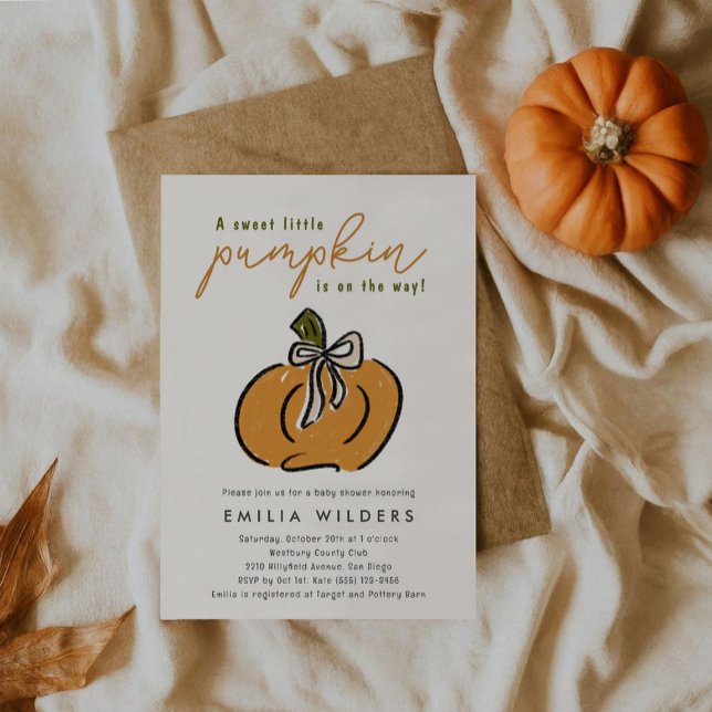 Little Pumpkin On The Way Baby Shower Invitation (A sweet little pumpkin is on the way and we're ready to celebrate with cute baby shower invitations.)