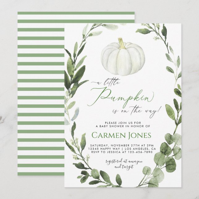 Little Pumpkin on the Way Baby Shower Invitation (Front/Back)