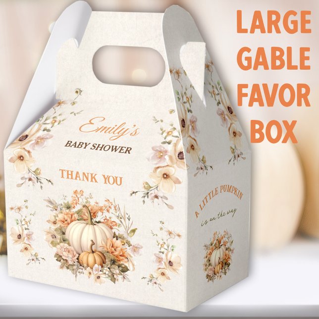 Little Pumpkin On The Way Baby Shower Large Gable Favour Box (Little Pumpkin Large Gable Favor Boxes - You can choose from 3 sizes of these gable favor boxes)