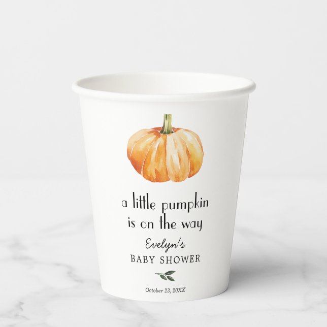 Little Pumpkin on the Way Baby Shower Paper Cups (Back)