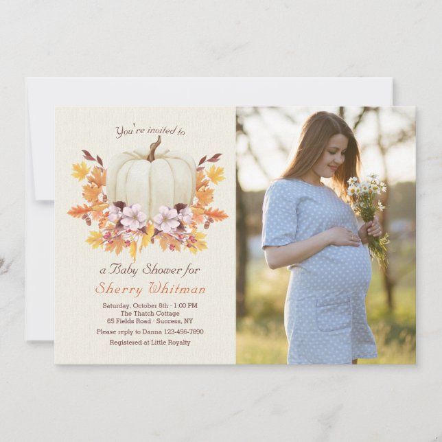 Little Pumpkin On The Way Baby Shower Photo  Invitation (Front)