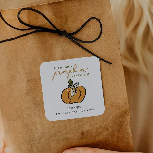 Little Pumpkin on the Way Baby Shower Thank You Square Sticker (Little pumpkin on the way baby shower Thank You stickers.)