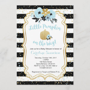 Little Pumpkin on the Way- Blue and Gold- Boy Invitation