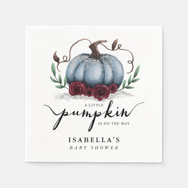 Little Pumpkin On the Way Blue Baby Shower Napkin (Front)
