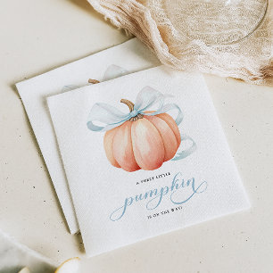 Little Pumpkin on the Way Blue Bow Baby Shower Napkin