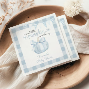 Little Pumpkin on the Way Blue Bow Baby Shower Napkin