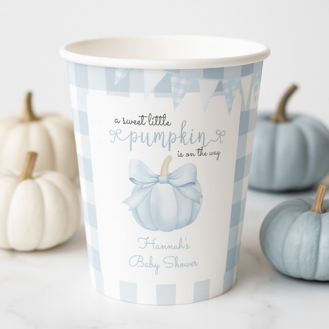 Little Pumpkin on the Way Blue Bow Baby Shower Paper Cups (Creator Uploaded)