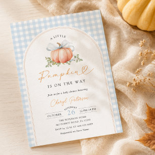 Little Pumpkin on the Way Blue Bow Boy Baby Shower Invitation