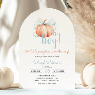 Little Pumpkin on the Way Blue Bow Boy Baby Shower Invitation