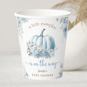 Little Pumpkin On the Way Blue Boy Baby Shower Paper Cups