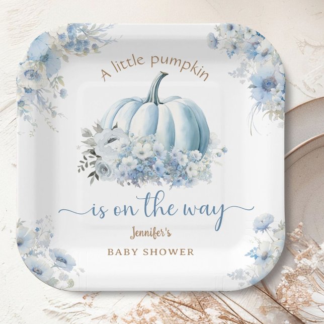 Little Pumpkin On the Way Blue Boy Baby Shower Paper Plate (Creator Uploaded)