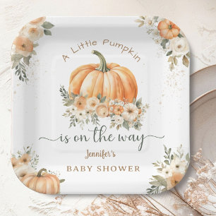 Little Pumpkin On the Way Boho Fall Baby Shower Paper Plate