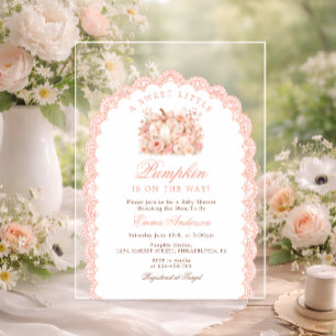 Little Pumpkin on the Way Bow Girl Baby Shower Acrylic Invitations