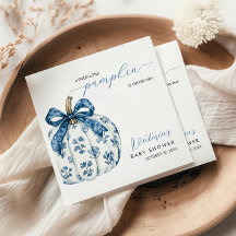 Little Pumpkin on the Way Boy Baby Shower Blue Bow