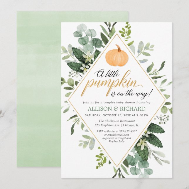 Little pumpkin on the way couples baby shower invitation (Front/Back)