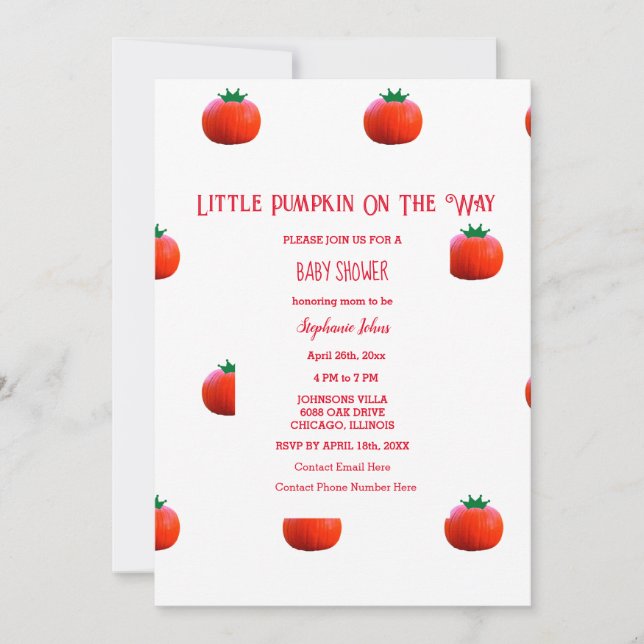 Little Pumpkin On The Way Cute Fall Baby Shower Invitation (Front)