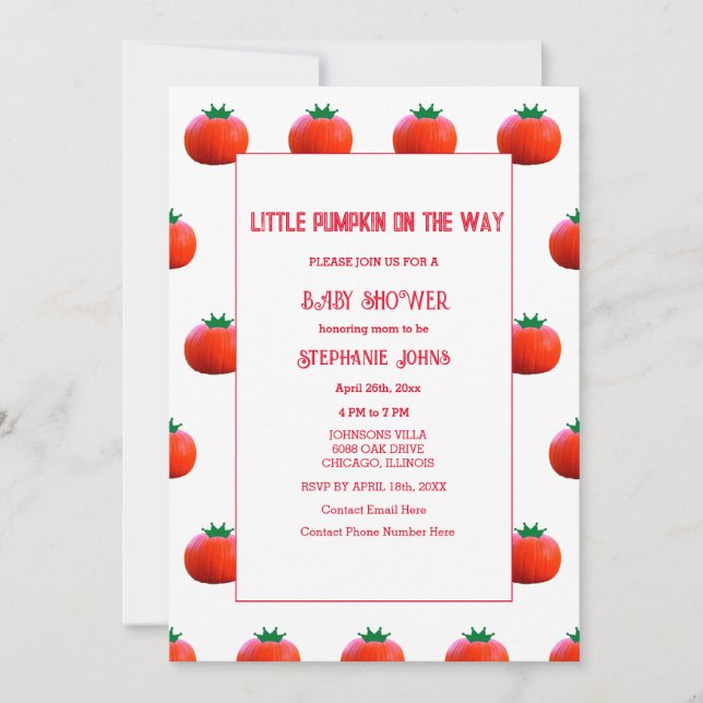 Little Pumpkin On The Way Fall Autumn Baby Shower  Invitation (Front)