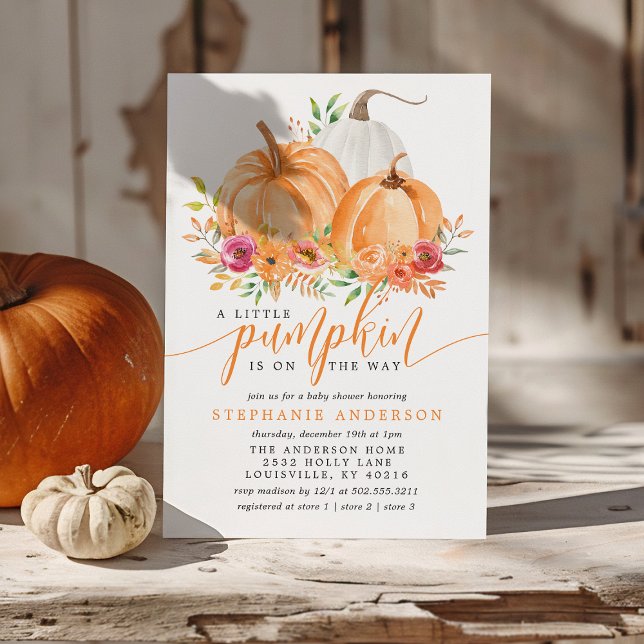 Little Pumpkin On The Way Fall Floral Baby Shower Invitation (Creator Uploaded)