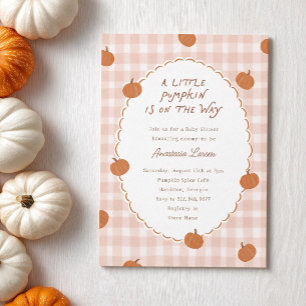 Little Pumpkin on the Way Fall Gingham Baby Shower Invitation