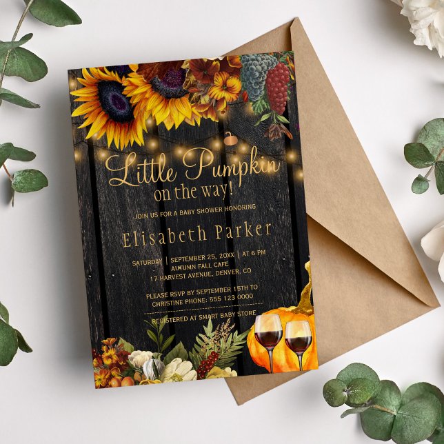 Little pumpkin on the way fall rustic baby shower invitation (Creator Uploaded)