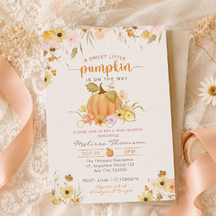 Little Pumpkin On The Way Floral Fall Baby Shower Invitation