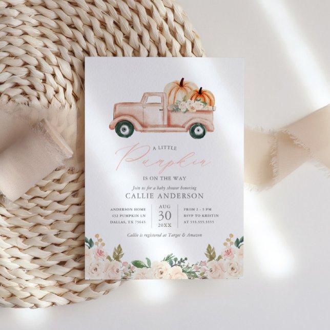 Little Pumpkin on the Way Floral Girl Baby Shower Invitation (Creator Uploaded)