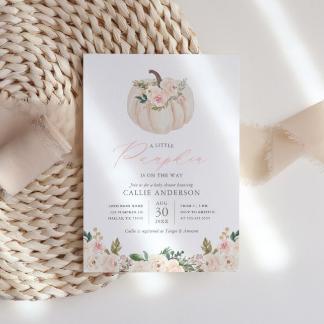 Little Pumpkin on the Way Floral Girl Baby Shower Invitation (Creator Uploaded)