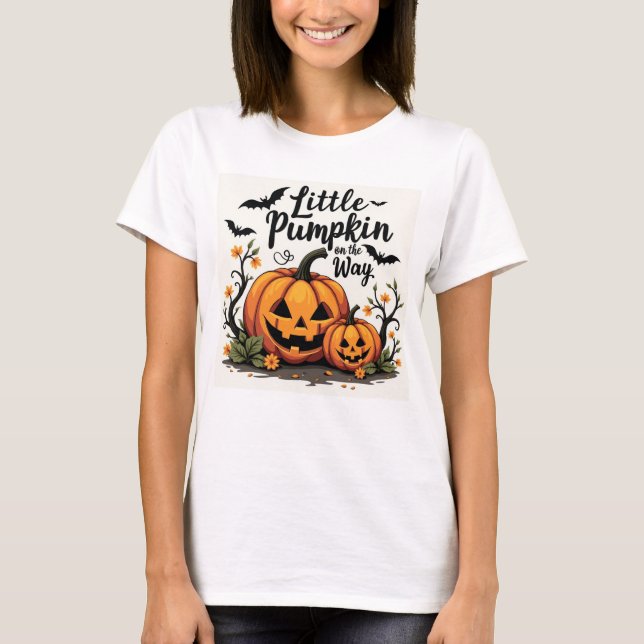 Little Pumpkin on the Way Halloween Pregnancy T-Shirt (Front)