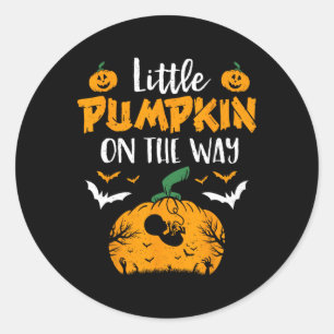 Little Pumpkin On The Way Halloween Witch Pregnanc Classic Round Sticker
