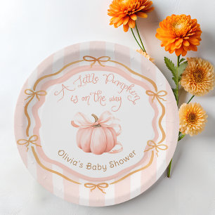 Little Pumpkin on the Way Orange Baby Shower Paper Plate