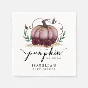 Little Pumpkin On The Way Pink Baby Shower Napkin