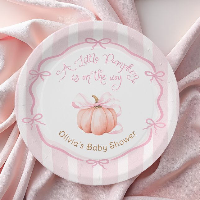 Little Pumpkin on the Way Pink Baby Shower Paper Paper Plate (Creator Uploaded)