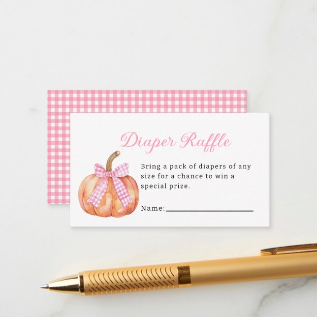 Little Pumpkin On the Way Pink Bow Baby Shower  Enclosure Card (Front/Back In Situ)
