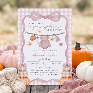 Little Pumpkin on the Way Pink Bow Baby Shower Invitation
